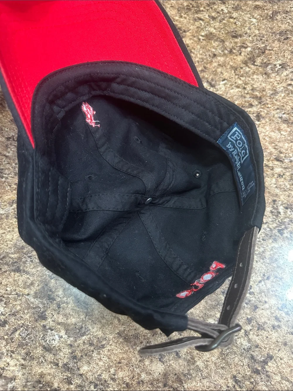 NWOT Ralph Lauren Black Baseball Cap with Red Pony Leather Adjustable Strap